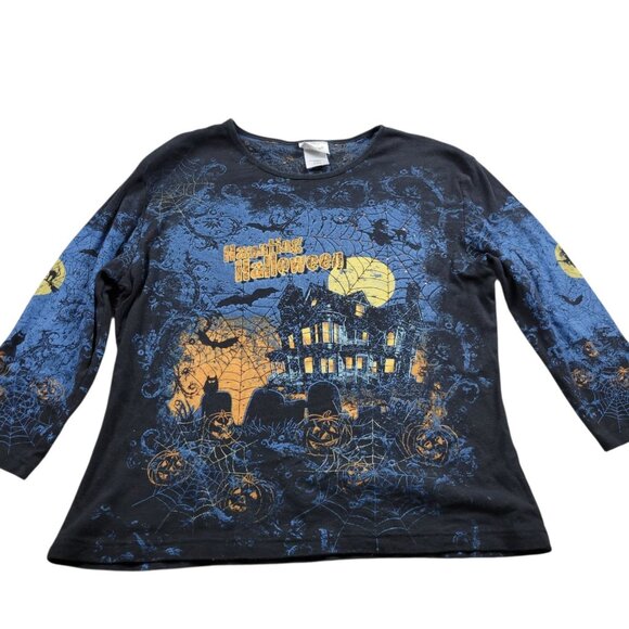Halloween T Shirt Womens XL All Over Print Studio Collection 3/4 Sleeve - Picture 1 of 7